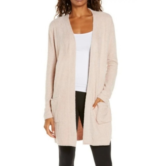 Barefoot Dreams CozyChic Lite Longline Lounge Cardigan In Tan Womens Size Medium - Picture 1 of 7